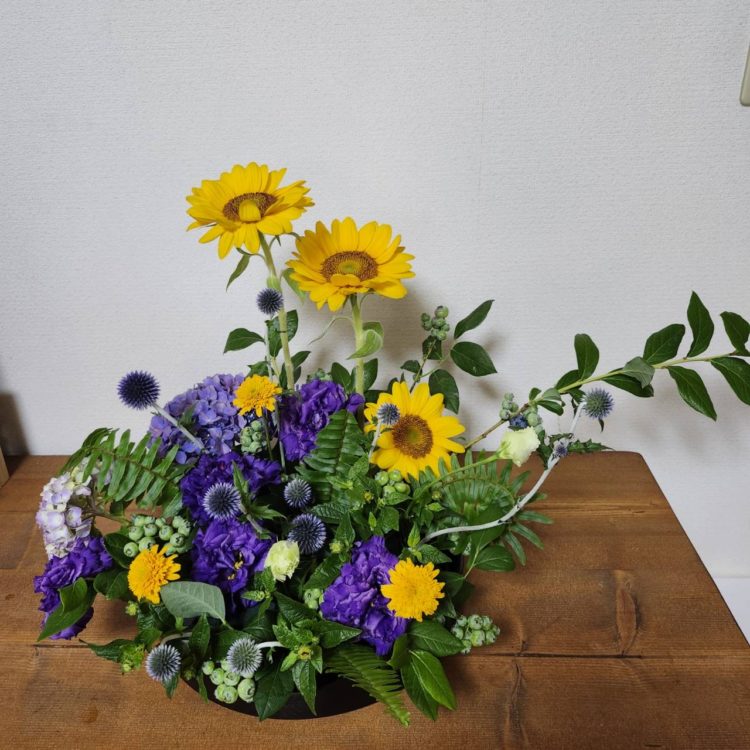 Yellow×purpleでビビッドなフレッシュアレンジメント④