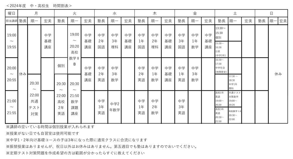 2024年度時間割2